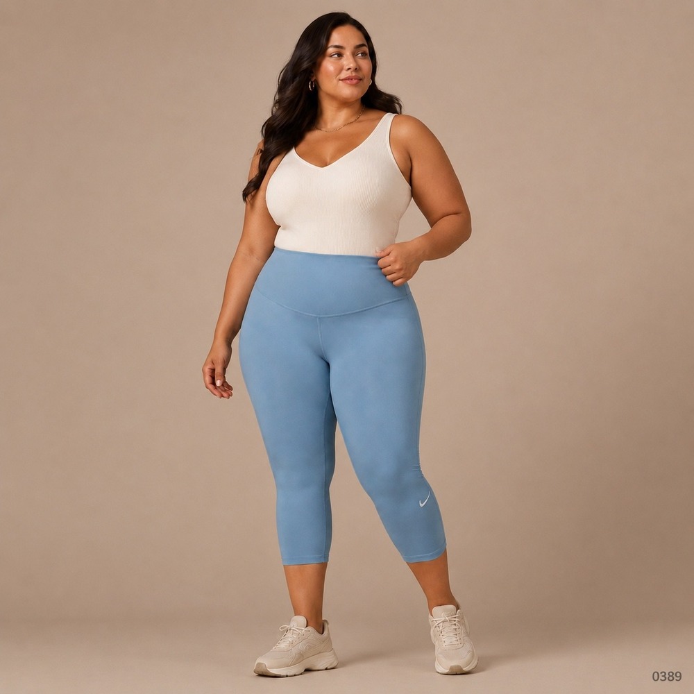 Nike Dri-FIT Womens 1X Light Blue High Rise Athletic Performance Leggings 0389
